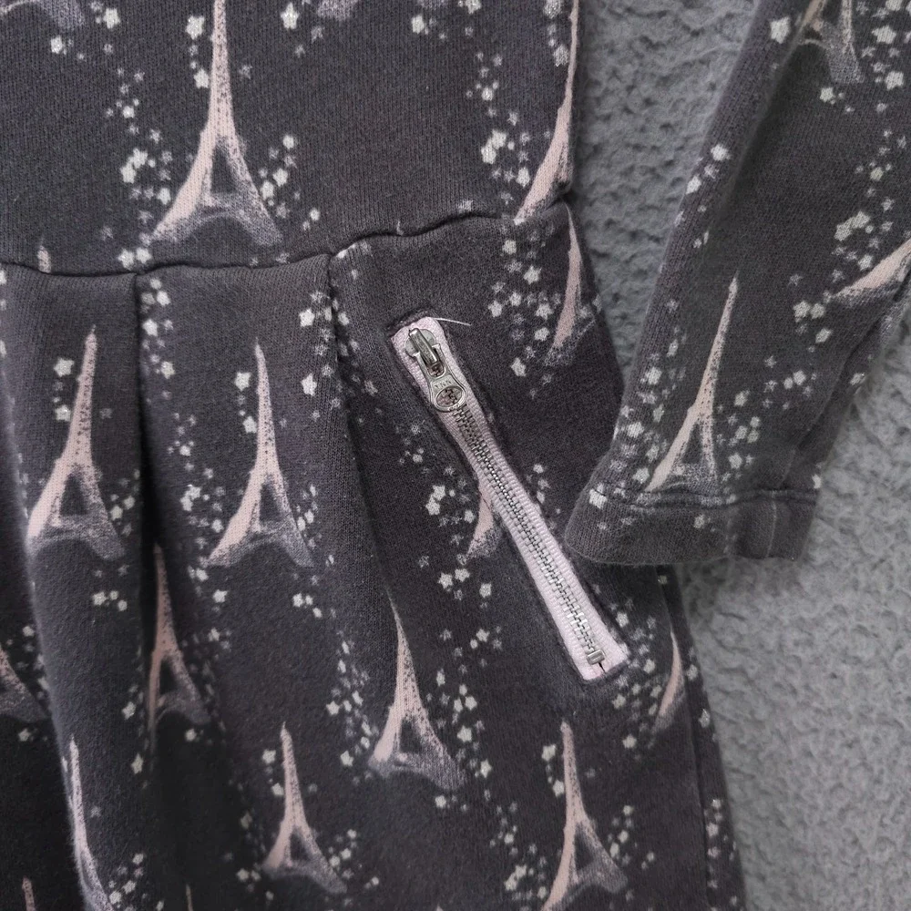 Gymboree Starry Night Dress Girls 7 Gray Pink Eiffel Tower Long Sleeve Terry